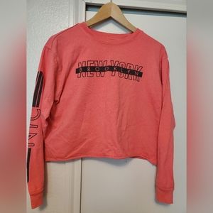 Coral Brooklyn New York Cropped Long Sleeve Tshirt